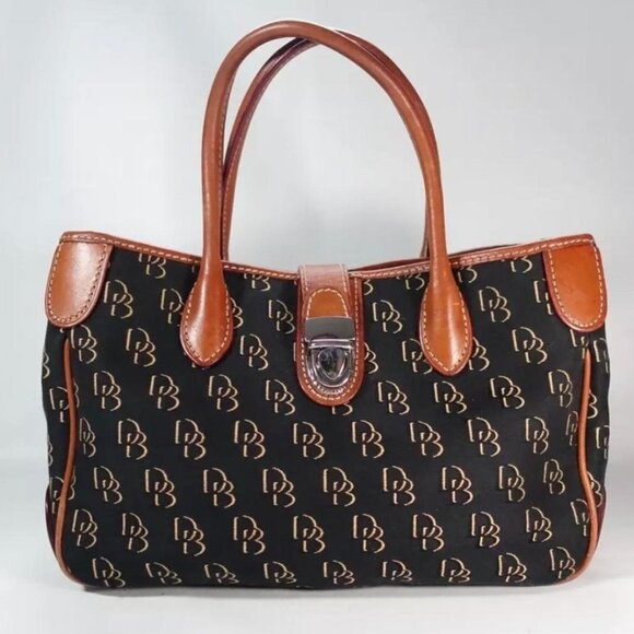 Dooney & Bourke PRE-LOVED Signature Logo DB Black Canvas & Brown Leather Purse - Picture 13 of 14